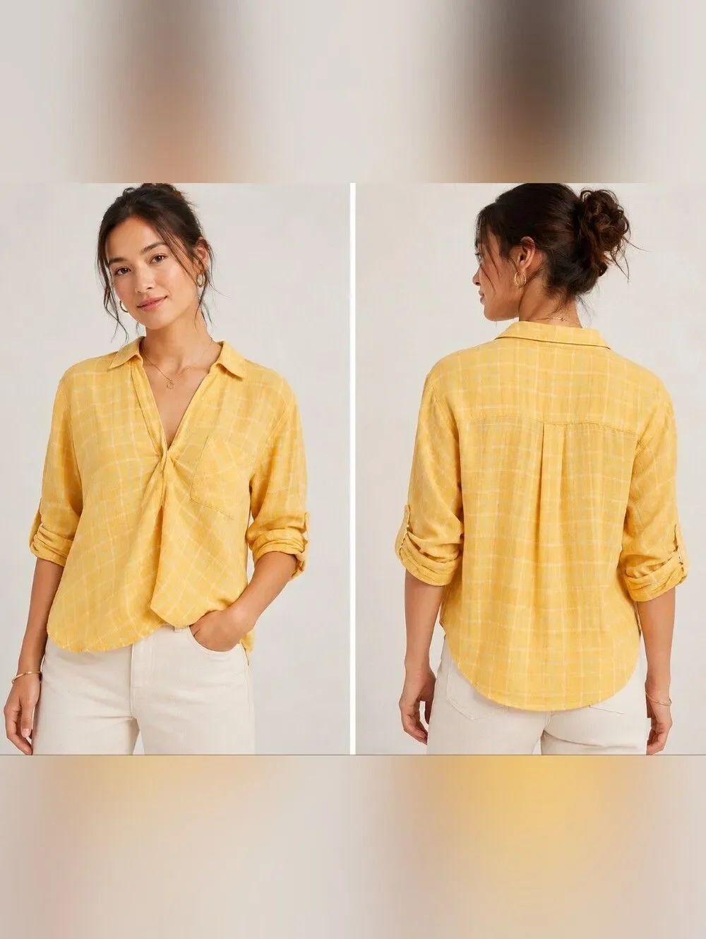 Anthropologie Holding Horses yellow plaid wrap top, women's size 4. Lightweight